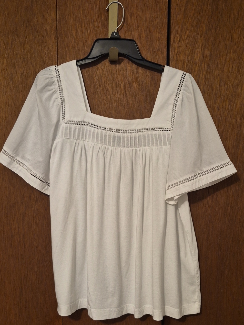 Elie Tahari White Square-Neck Eyelet Peasant Blouse SZ L